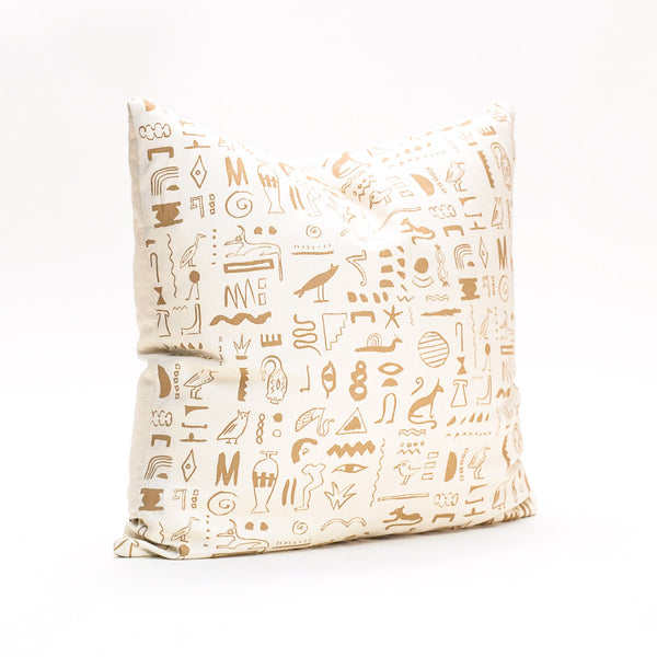 Hiero Pattern Pillow - Sand on Cream